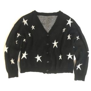 White Star Cardigan Sweater SHEIN Black with front buttons Size L